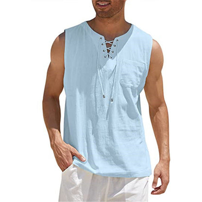 Men’s Summer Tank Vest – Shirt Collar Tie Short Sleeve T-Shirt | Multiple Colors