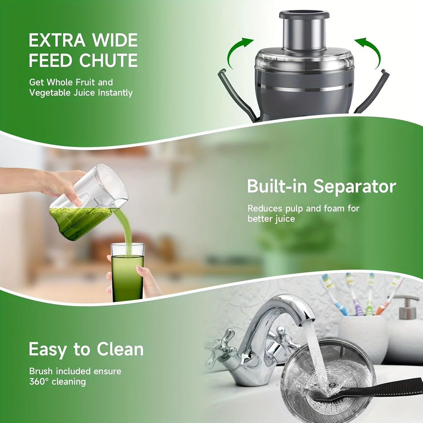 Extracteur de jus 500W pour fruits et légumes – Grande ouverture, acier inoxydable, nettoyage facile