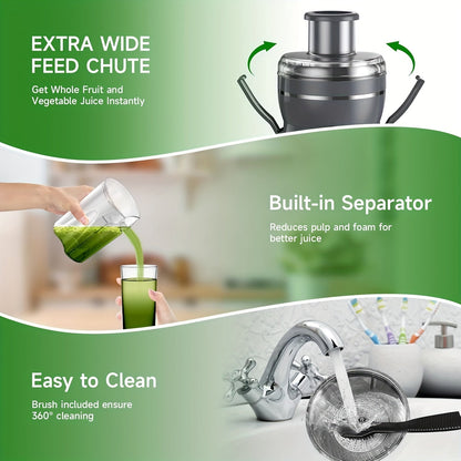 Extracteur de jus 500W pour fruits et légumes – Grande ouverture, acier inoxydable, nettoyage facile