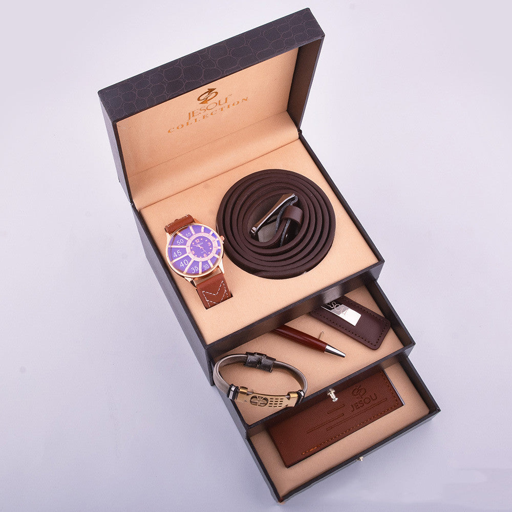 Coffret Cadeau Affaires Montre Ceinture Portefeuille Bracelet en Cuir Haut de Gamme Homme Boîte Cadeau Créative d'Anniversaire