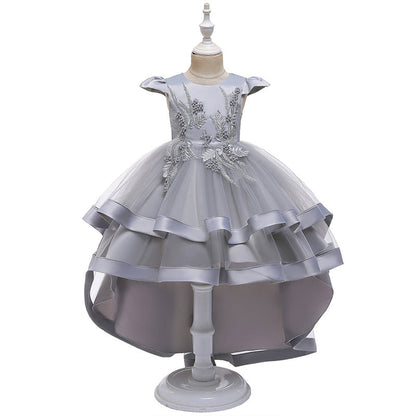 Robe de princesse pour fille, courte devant et longue derrière, costume de petite hôtesse pour fille fleur.