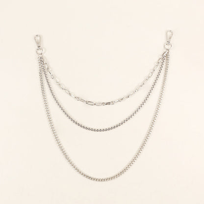 New European And American Style Pants Chain Men And Women Three-layer Silver Personality Chain With Jeans Punk Hip Hop Accessories