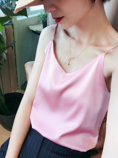 Silk V-Neck Sleeveless Women’s Tank Top – 7 Colors | S–2XL