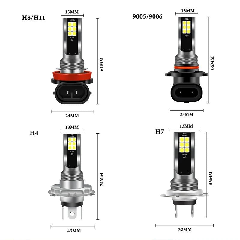 2PCS LED Fog Lights | Super Bright 6000K White Auto Bulbs