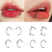 2 Piece Set Stainless Steel Clip-On Nose and Lip Rings | Punk Style Fake Piercing Jewelry