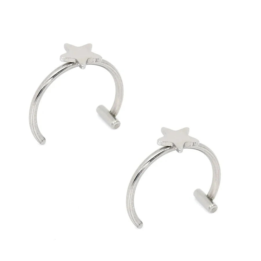 2 Piece Set Stainless Steel Clip-On Nose and Lip Rings | Punk Style Fake Piercing Jewelry