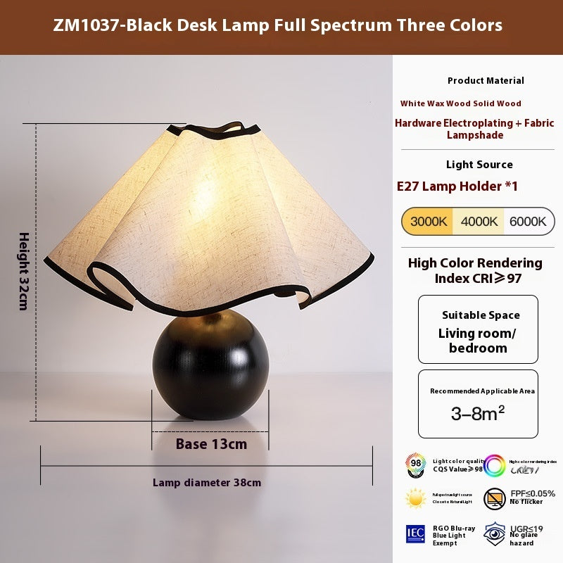 Retro Solid Wood Table Lamp Walnut Creative Petal Bedroom