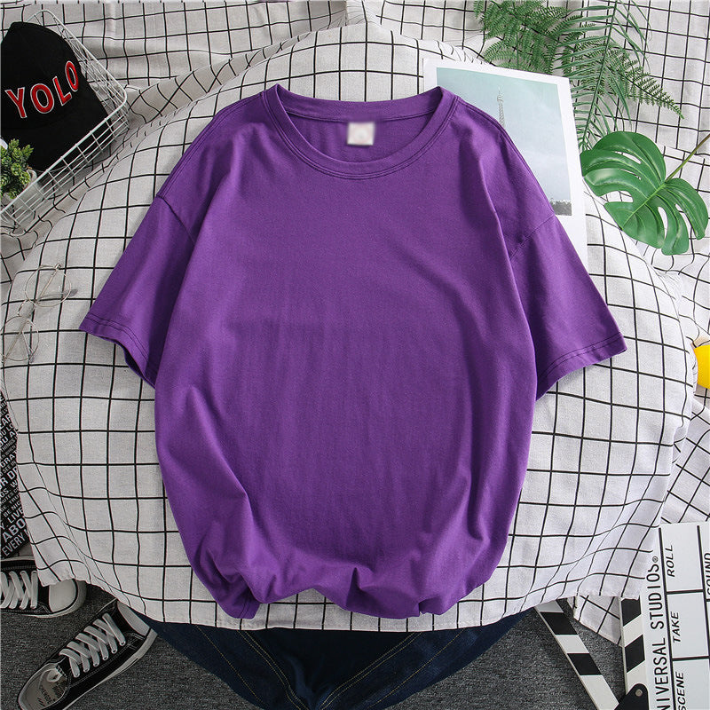 Hong Kong Style Men’s Solid T-Shirt – Loose Mid-Sleeve | S–5XL