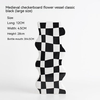 Ins Simple Chessboard Grid Ceramic Vase Living Room Bedroom Hydroponic Flower Vase Home Decoration Ornaments