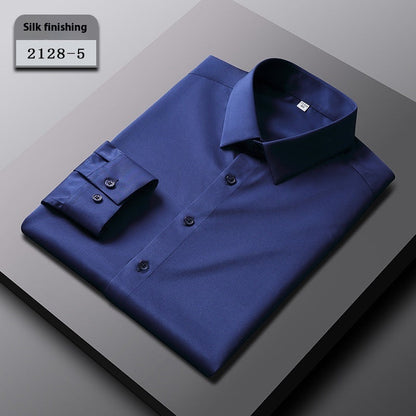 Elastic Silk Men's Long-sleeved Non-ironing Solid Color Breathable Shirt