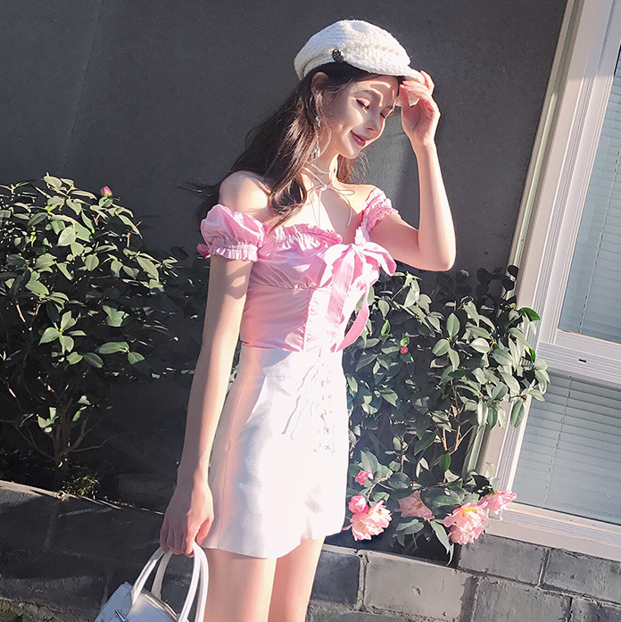 Women's Bowknot Collar Off-Shoulder Short Sleeve Shirt – Flirty & Chic
