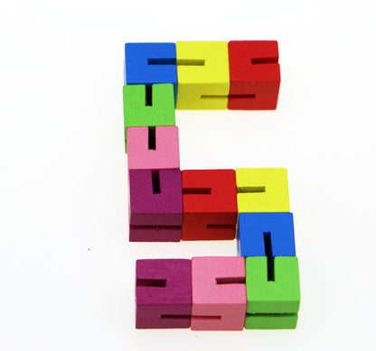Mini cubo pequeño de madera con bloques de construcción, juguete educativo