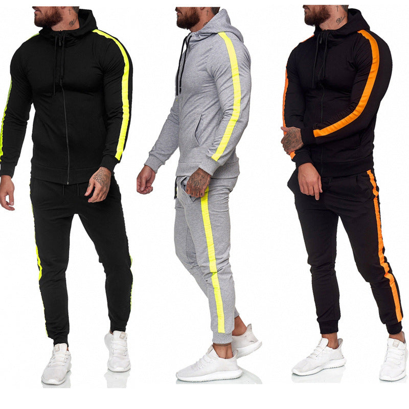 Men's Hooded Zip-Up Athletic Tracksuit Set – Slim Fit Muscle Workout Suit for Gym & Casual Wear