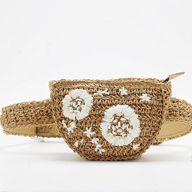 Flower Straw Waist Pack men women can be fitted with mobile phone keys purse women bag