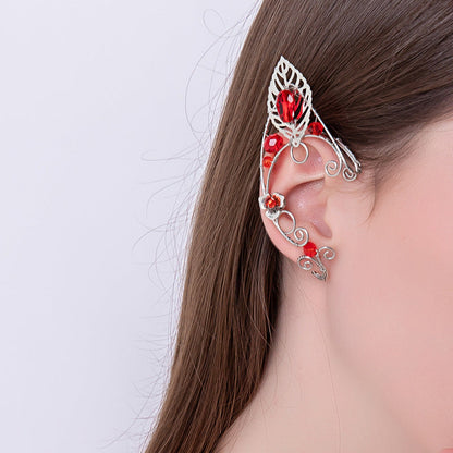 Pendientes de Elfo con Clip de Oreja de Elfo Rojo Nuevo Temperamento Personalizado