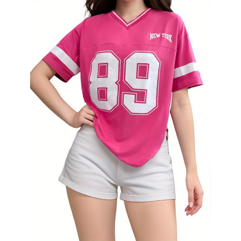 Versatile Casual Loose Letter Flower Short Sleeve Shirt Women's Clothing