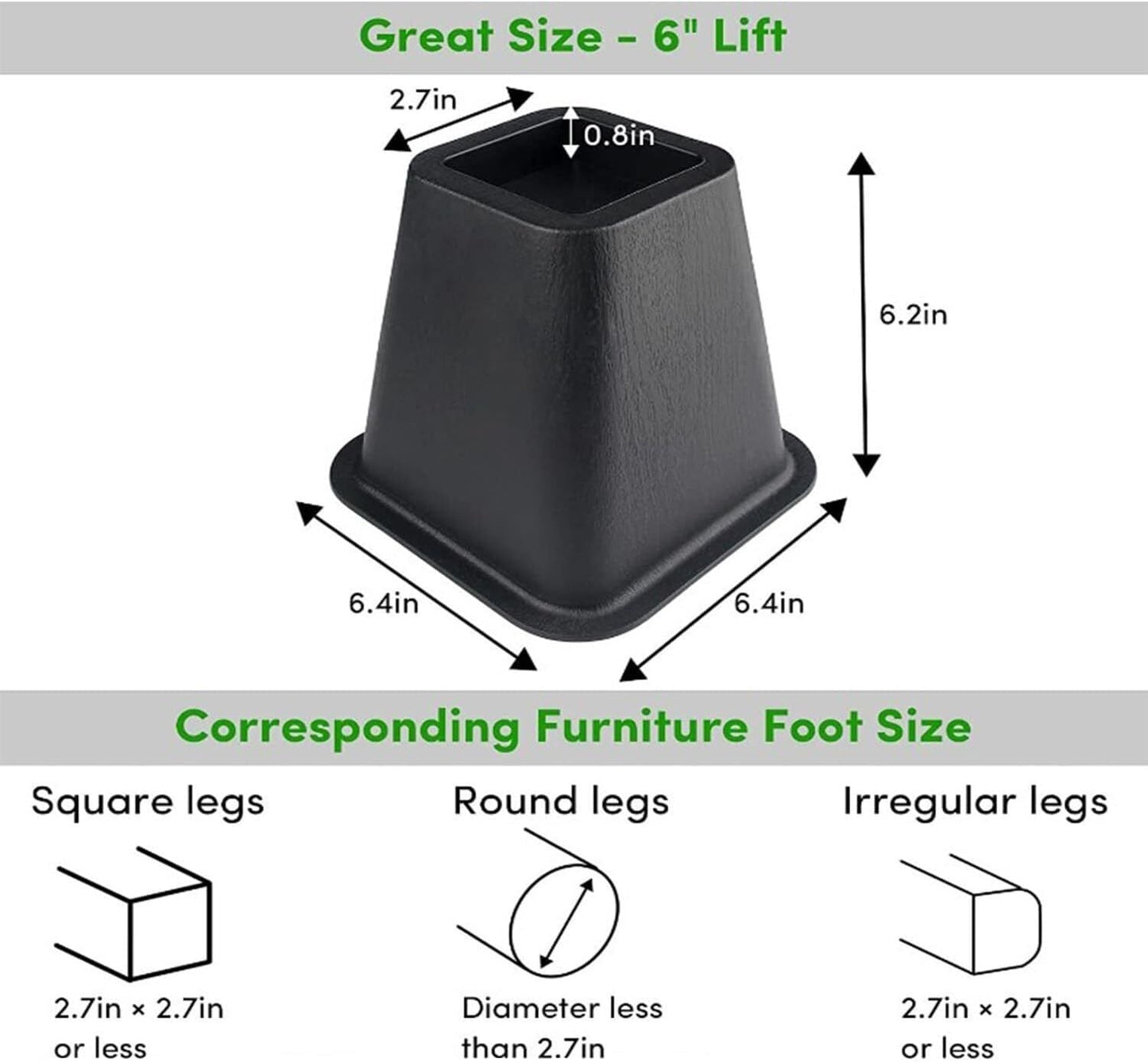4 pieds rehausseurs de lit robustes, rehausseurs de meubles, supports de levage de pieds