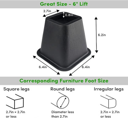 4 pieds rehausseurs de lit robustes, rehausseurs de meubles, supports de levage de pieds