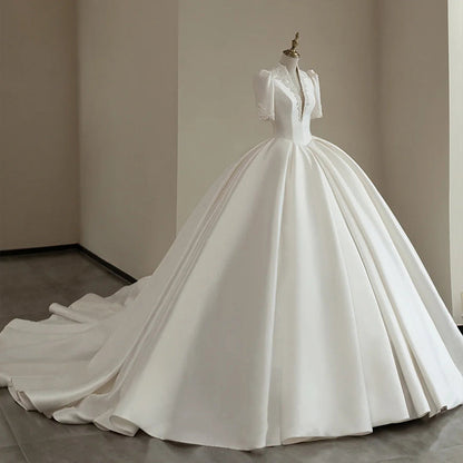 Simple And High-end Mid Sleeved V-neck Wedding Dress