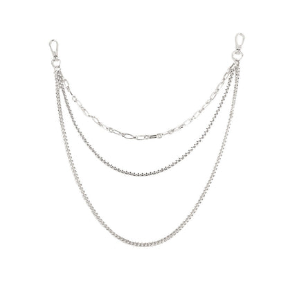 New European And American Style Pants Chain Men And Women Three-layer Silver Personality Chain With Jeans Punk Hip Hop Accessories