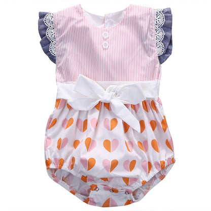 Baby Girl Flying Sleeve Lace Up Triangle Romper