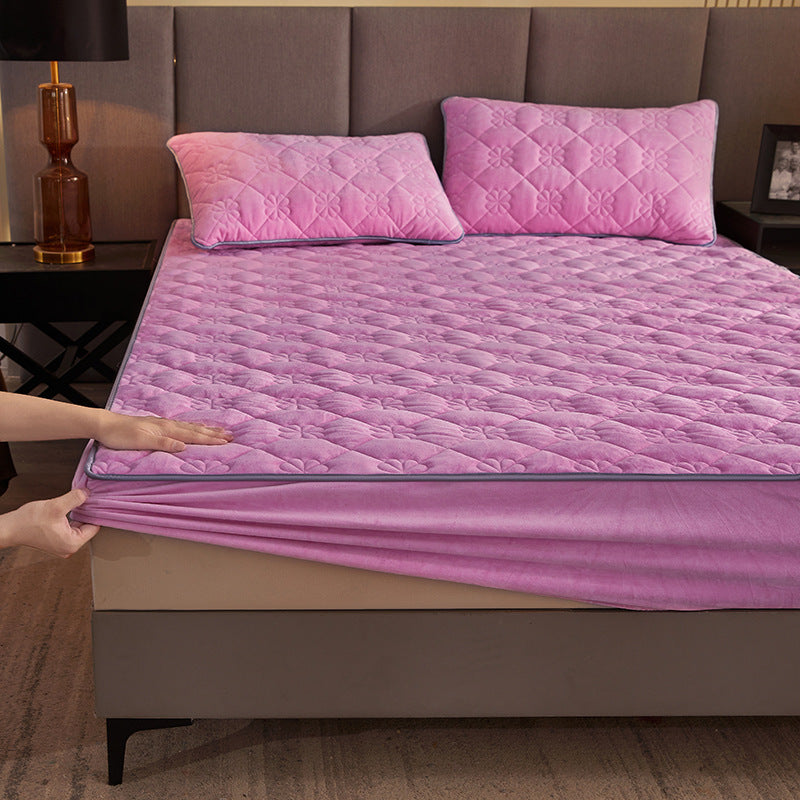 Thick Coral Fleece Quilted Fitted Sheet Single Piece
