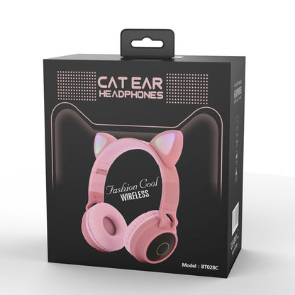 Casque Audio LED Oreilles de Chat Bluetooth 5.0 sans Fil Pliable Portable pour Enfants avec Microphone, Meilleur Cadeau