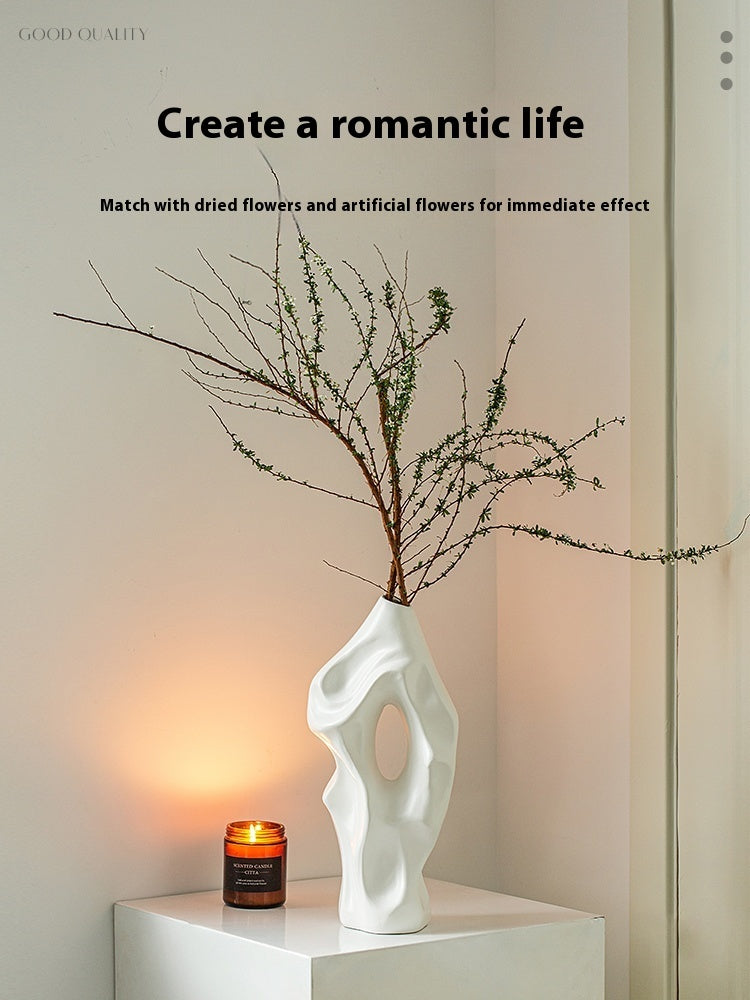 Vase Décoration Salon Arrangement Floral Céramique Sculpture d'Art Blanche Décoration