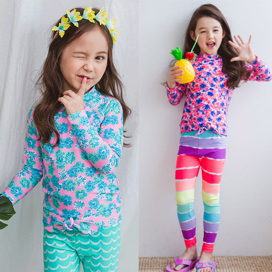 Traje de Baño Dividido para Niños Manga Larga Pantalones Protección Solar