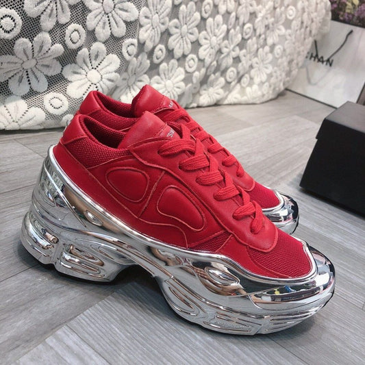 Nouvelles chaussures pour femme Rouge Vif sur Argent Brillant