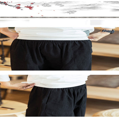 Linen Pants Men's Retro Plus Size Drop Harem Pants