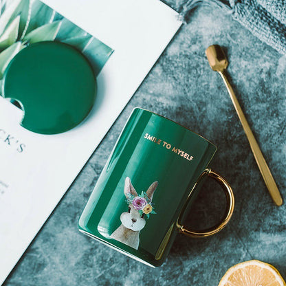 Creative mug with gold painted animal ceramic mug