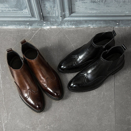 Bottes pointues pour hommes grandes tailles Bottines en cuir tendance
