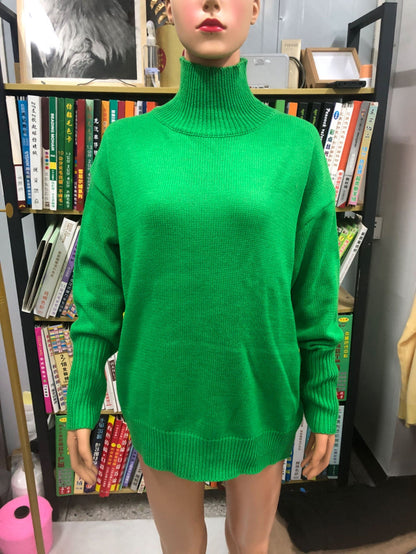 Pull en maille oversize rose vif à col roulé | Pull de fête fuchsia à col montant pour femme