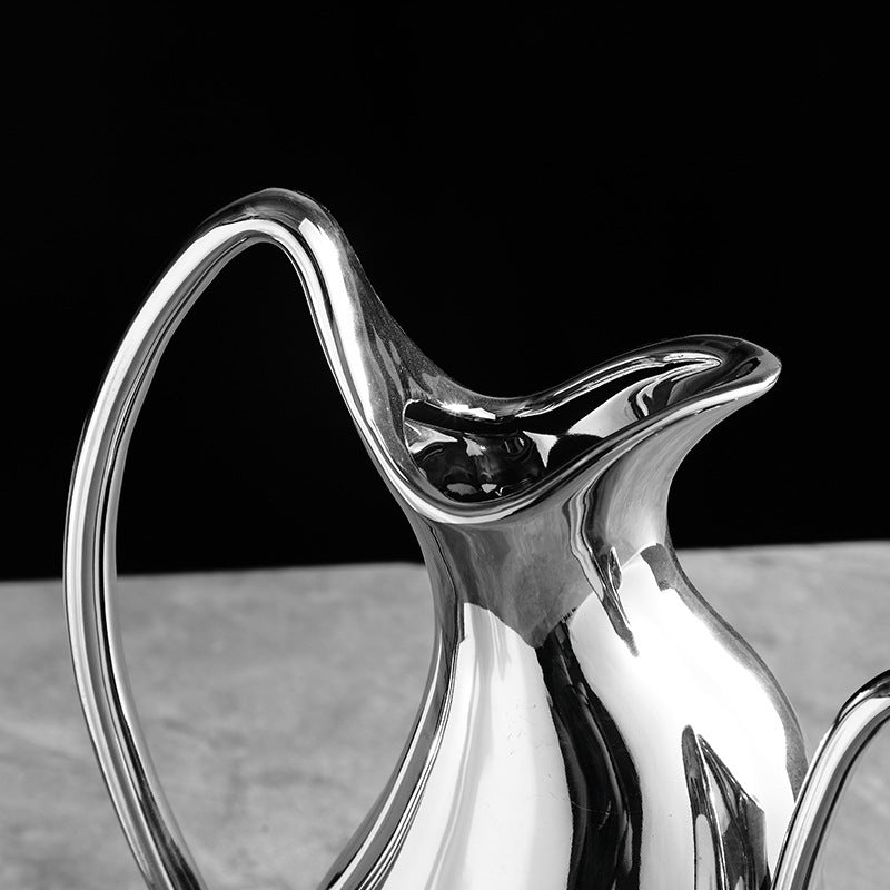 Vase en céramique argenté en forme de pot pour salon, modèle de fleur, décoration douce