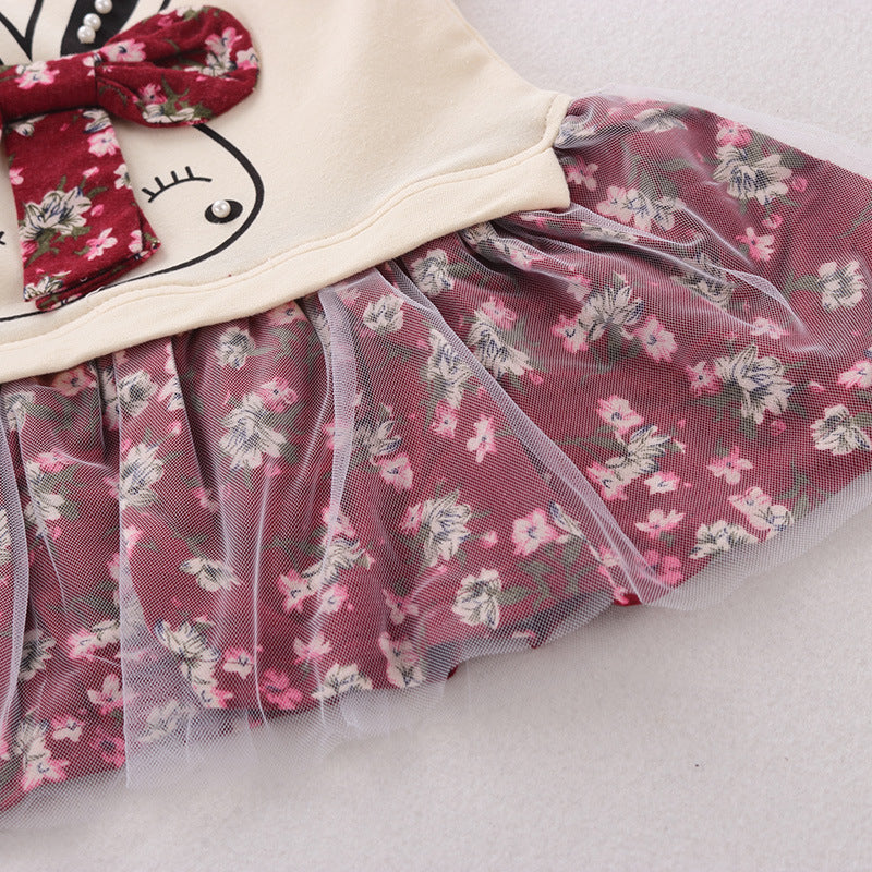 Falda de vestir de otoño para niñas de 0-1-3-5 años con manga larga.