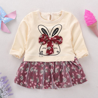 Falda de vestir de otoño para niñas de 0-1-3-5 años con manga larga.