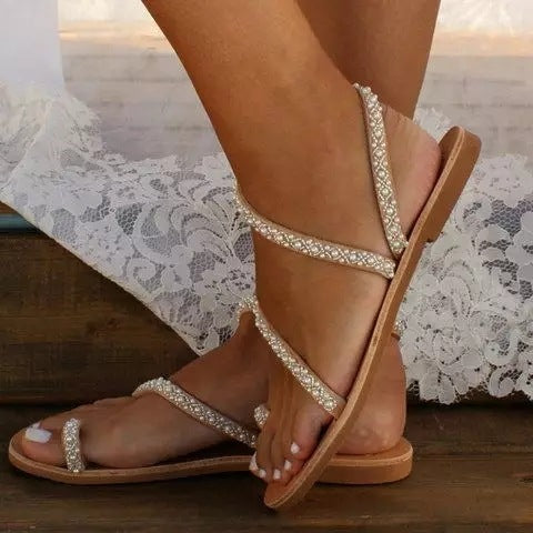 Chaussures de plage grande taille à strass et semelle plate