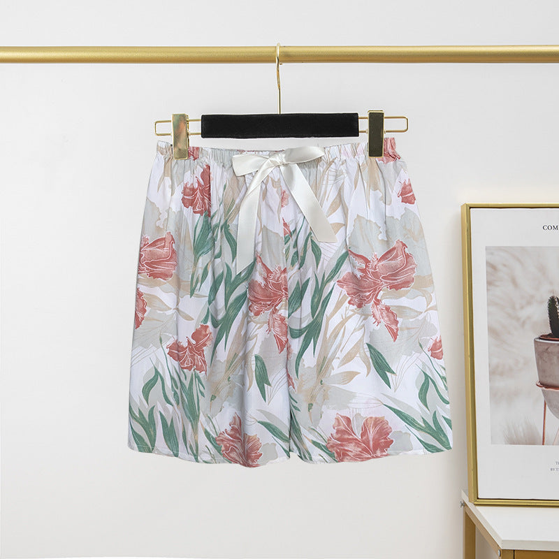 Pantalon de pyjama en soie de coton pour femme, short d'été fin et décontracté