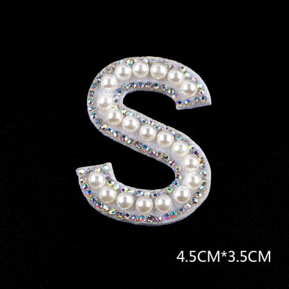 Pearl Rhinestone Cloth Sticker-Letter A-White-2 Pack
