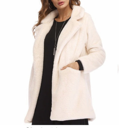 Women's Faux Fur Coat – Long Sleeve Warm Thick Jacket