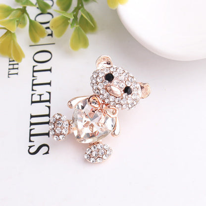 Little bear love crystal brooch female