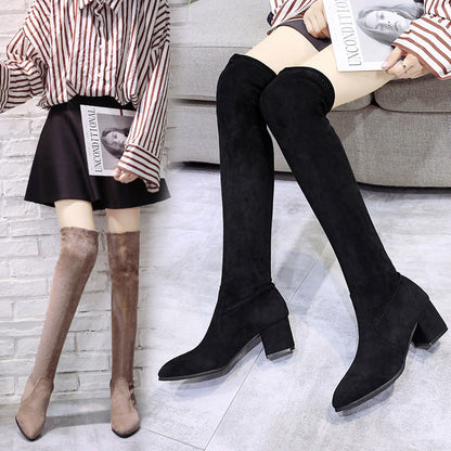 Ladies Mid-heel Pointed Thick Heel Long Boots