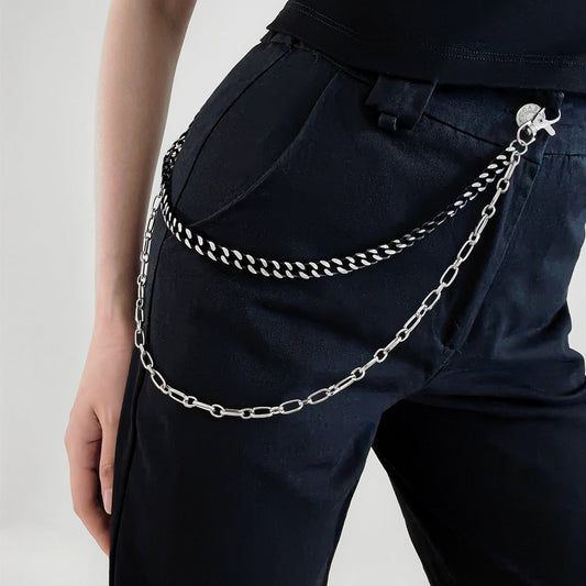 New European And American Punk Style Personality Double Pants Chain Men And Women Black And Silver Mixed Simple Chain Hip-hop Jeans Decoration