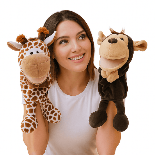 Marioneta de mano de animales de dibujos animados de 35 cm | Juguete de peluche de león, elefante, cerdo para juego interactivo