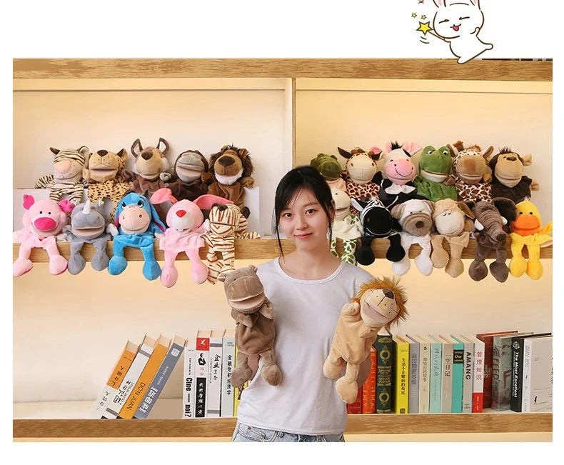 35cm Cartoon Animal Hand Puppet | Lion, Elephant, Pig Plush Toy for Interactive Play