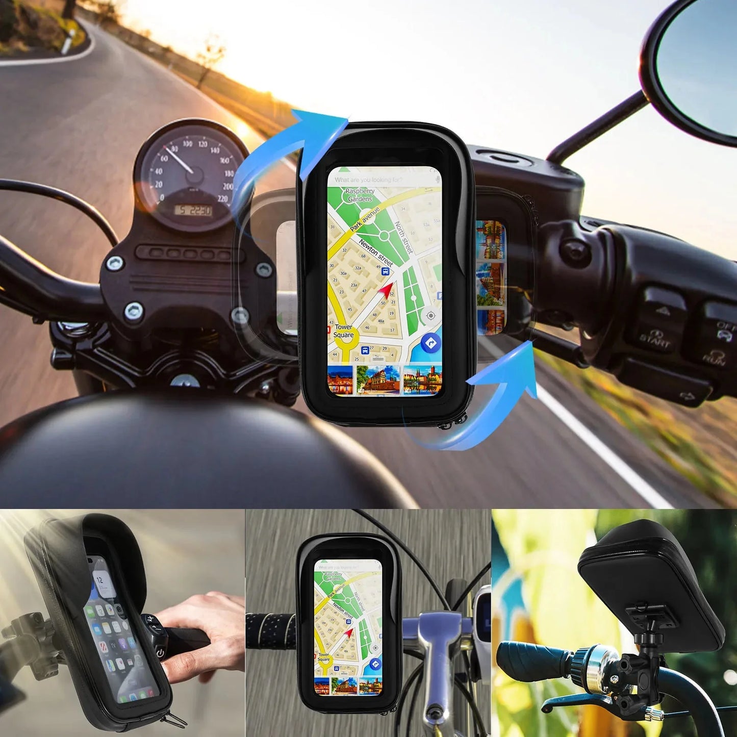 360° Rotatable Waterproof Bike Phone Holder Bag Touchscreen and Sunshade