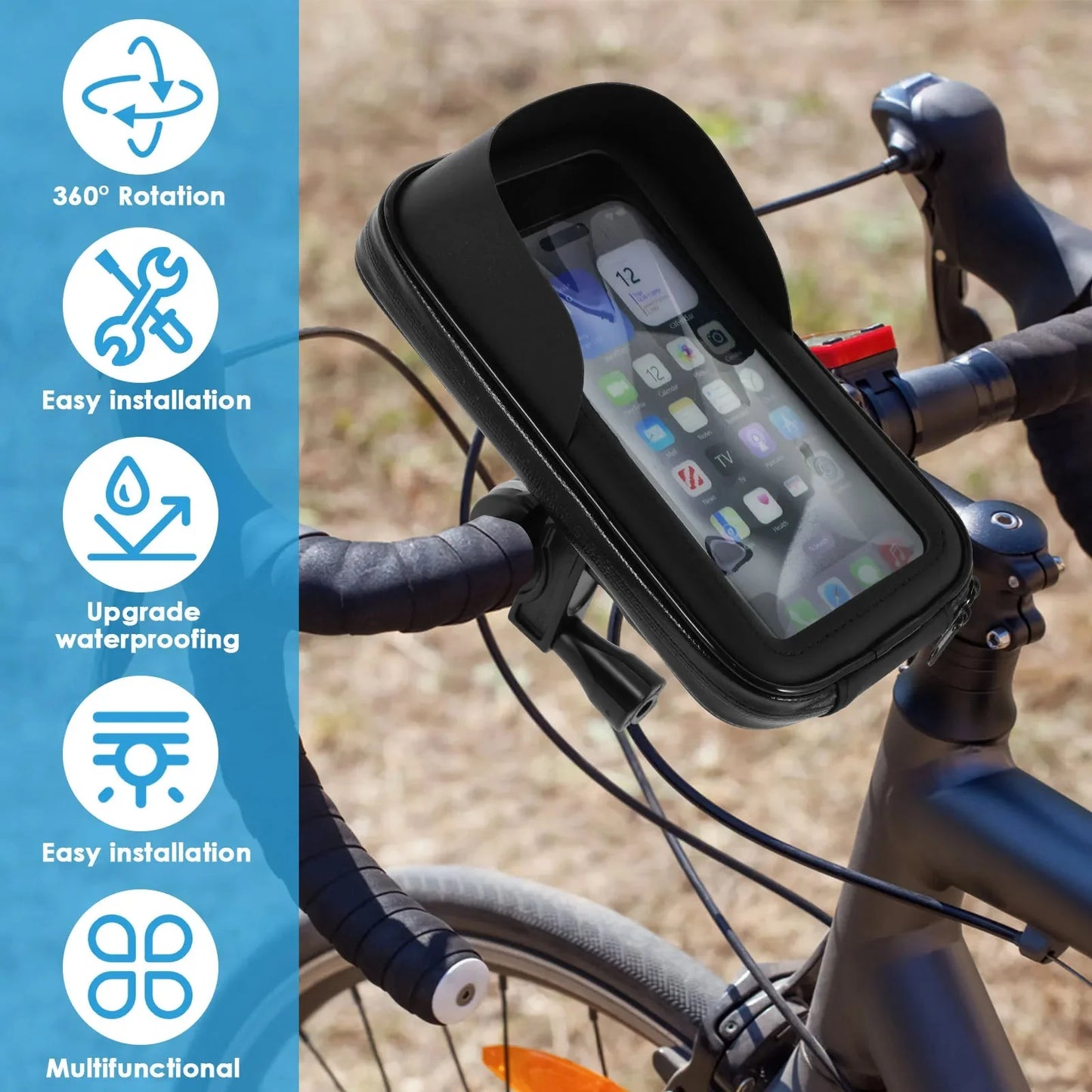 360° Rotatable Waterproof Bike Phone Holder Bag Touchscreen and Sunshade