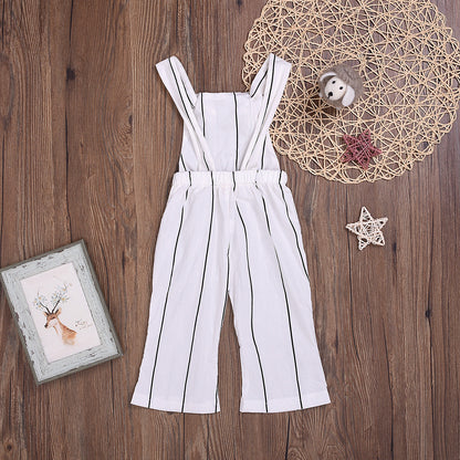 Children's Striped Bib Double-strap One-piece  Pants