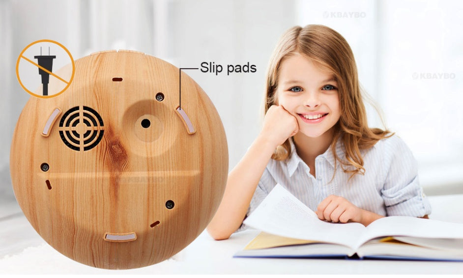 Wood Grain Aromatherapy Humidifier – 550ml Remote Control LED Diffuser